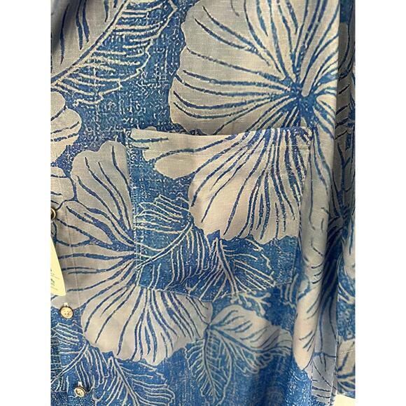 NEW Royaura Hawaiian Blue Floral Mens Button Shirt Short Sleeve 3XL NWT - Picture 7 of 10